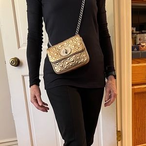 Coach gold leather evening bag
